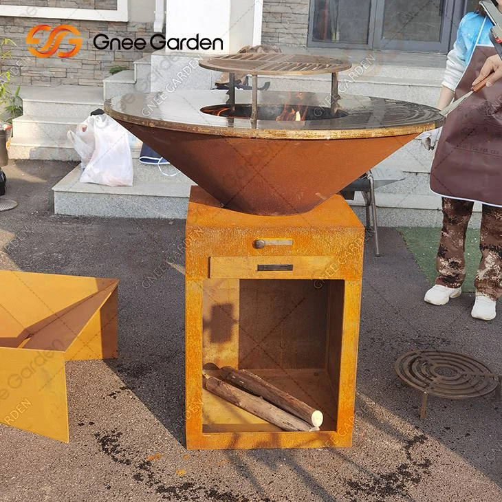 Panggangan Barbeku Dapur Memasak Luaran Corten Steel Bbq Grill Pit Api Luar Untuk Halaman Belakang