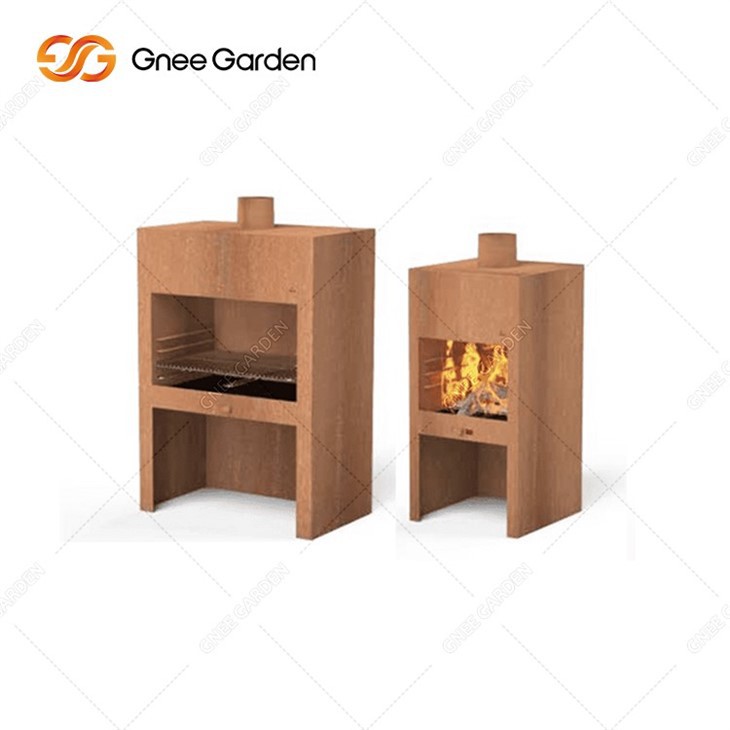 Corten Steel Outdoor Fireplace With Chimney