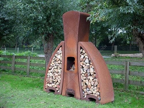 Corten Steel Outdoor Luxury Wood Burning Fireplace