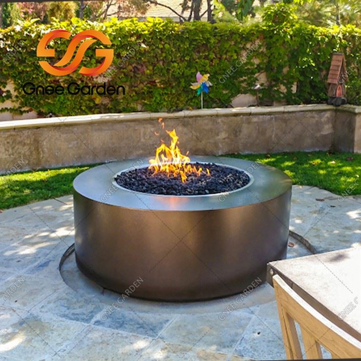 Round Cor-Ten Steel Hidden Propane Tank Firepit