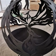 Potongan Laser Rekaan Moden Hiasan Tersuai Luaran Pemanasan Sfera Api Corten Steel Fire Pit