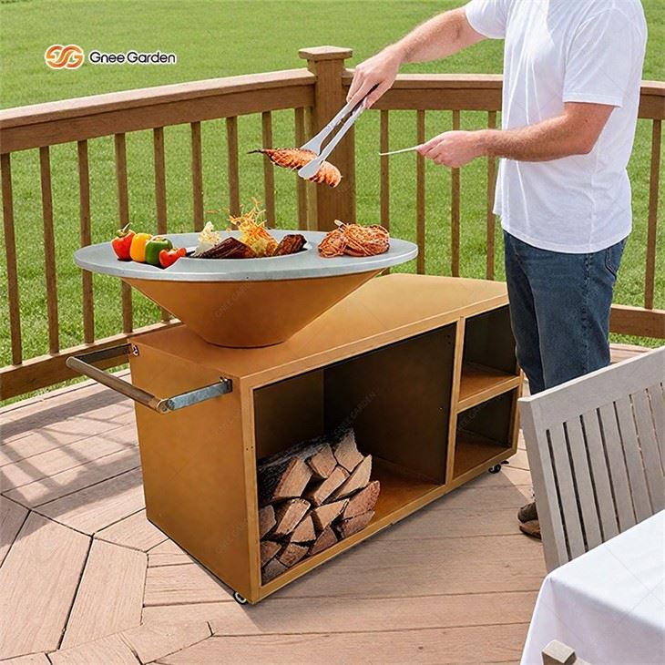 Corten Steel Rectangular Base Family BBQ
