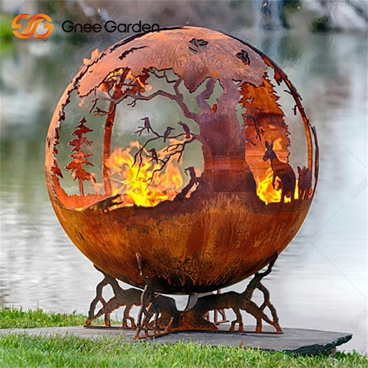 Courtyard Rust Corten Steel Firepit Ball