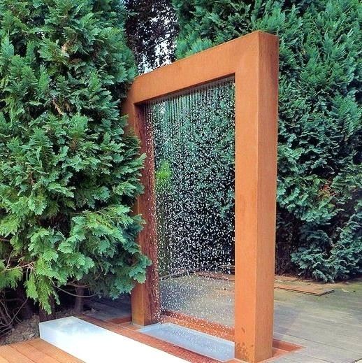 Corten Steel Frame Water Curtain Feature