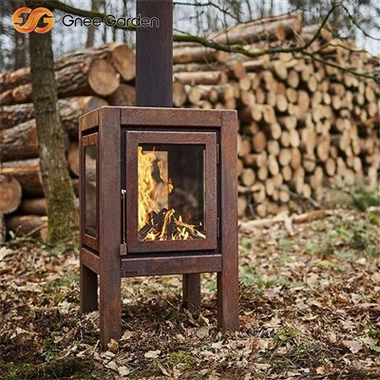 Corten Steel Luar Modern Freestanding Log Burner Fireplace